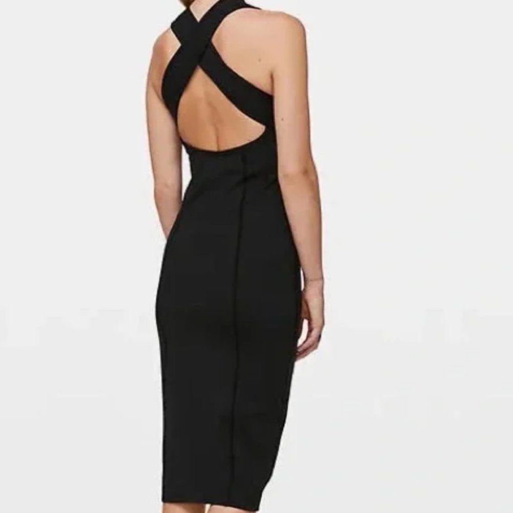 Lululemon Black Picnic Play Midi Sheath Dress Sz 8 Cross Back Bodycon